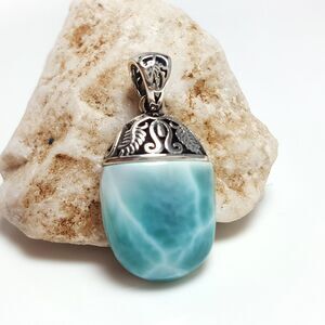 LARIMAR NECKLACE, CURB Chain Necklace, Larimar Gemstones, 925 Sterling Silver